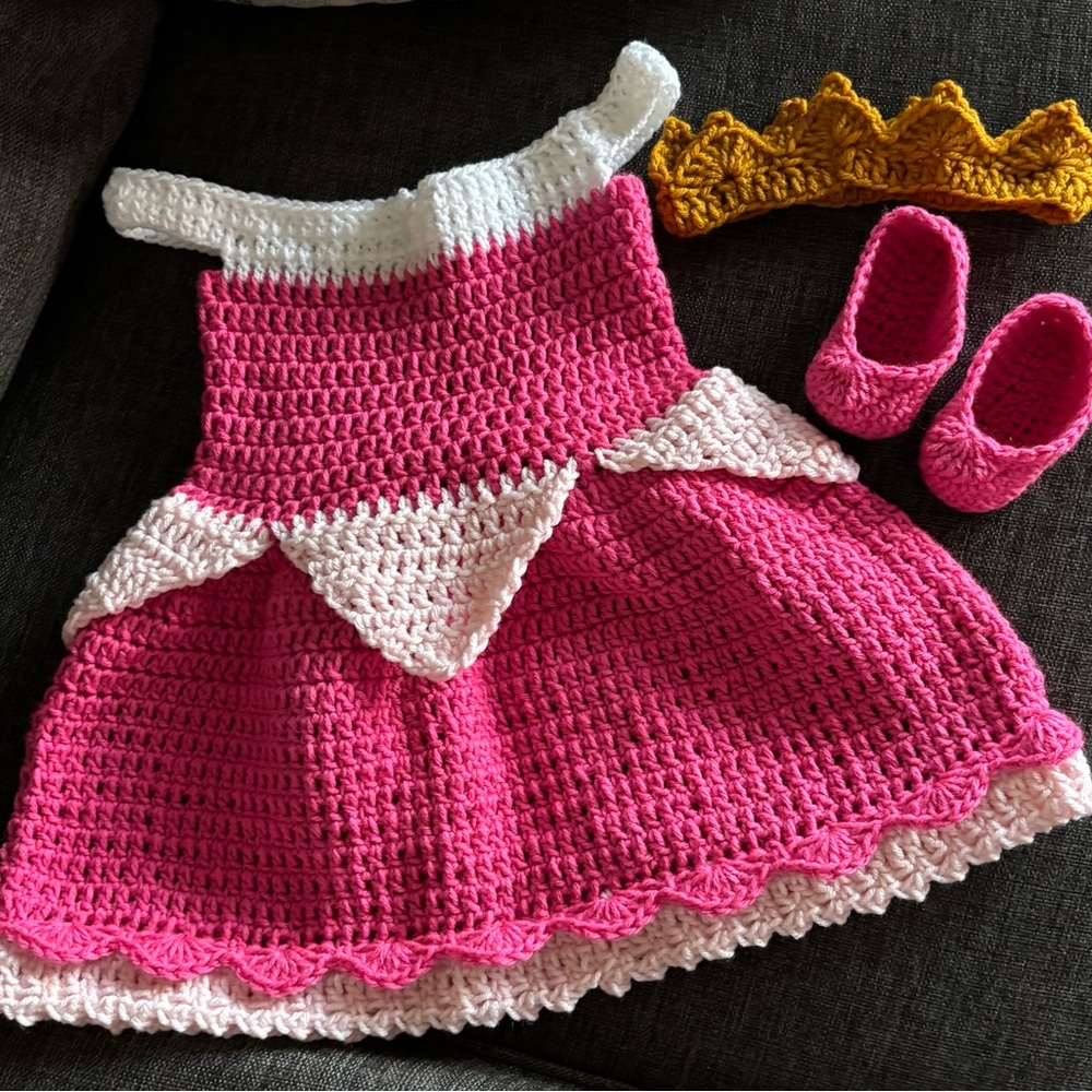 Pink and White Crochet Kids Dress